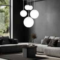 Hängelampe Esstisch Pendelleuchte modern Wohnzimmerlampe silber, Hängeleuchte 5-flammig Design Glas Kugel opal, Metall, 5x E27 Fassung, DxH 50x90 cm von Globo