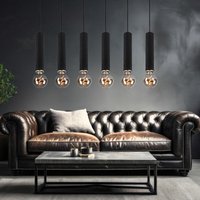 Hängelampe Esstischleuchte modern Pendellampe schwarz 6-flammig, Holz Zylinder Wohnzimmer, Metall nickel matt, 6x E27 Fassung, LxBxH 145x10x120 cm von Globo