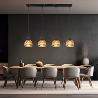 Hängelampe Hängeleuchte Esszimmer Bambusgeflecht aus Holz 4 flammig, Metall schwarz, 4x E27 Fassungen, LxBxH 72x13x120 cm von Globo