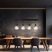 Hängelampe Holzbalken Hängeleuchte Retro Holz Esszimmerlampe Pendelleuchte 4 flammig, schwarz, Glas rauch, 4x E27, LxBxH 85x15x120 cm Hängelampe Holzbalken Hängeleuchte Retro Holz Esszimmerlampe Pendelleuchte 4 flammig, schwarz, Glas rauch, 4x E27, LxBxH 85x15x120 cm von Globo