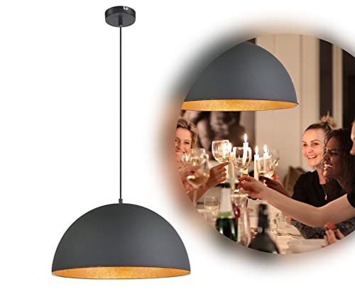 Hängelampe Retro Esszimmer Schwarz Gold Hängeleuchte Industrial Esszimmerlampe (Industrie Design, Pendellampe, Küchenlampe, 41 cm, Höhe 120 cm, E27-Fassung) von GLOBO