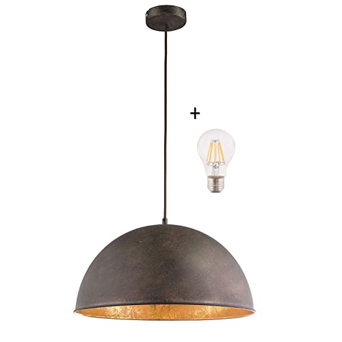 Globo Hängelampe Vintage Esszimmer mit LED Lampe - 41 cm Hängeleuchte Industrial - Rost Optik - Industrie Pendellampe - Küchenlampe - Pendelleuchte - Höhenverstellbar max 120 cm - Fassung E27-7 Watt von Globo