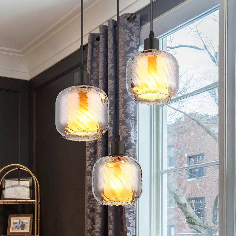 Hängelampe Xia, Ø 35 cm, rauchgrau, 3-flg., Glas Hängelampe Xia, Ø 35 cm, rauchgrau, 3-flg., Glas von Globo