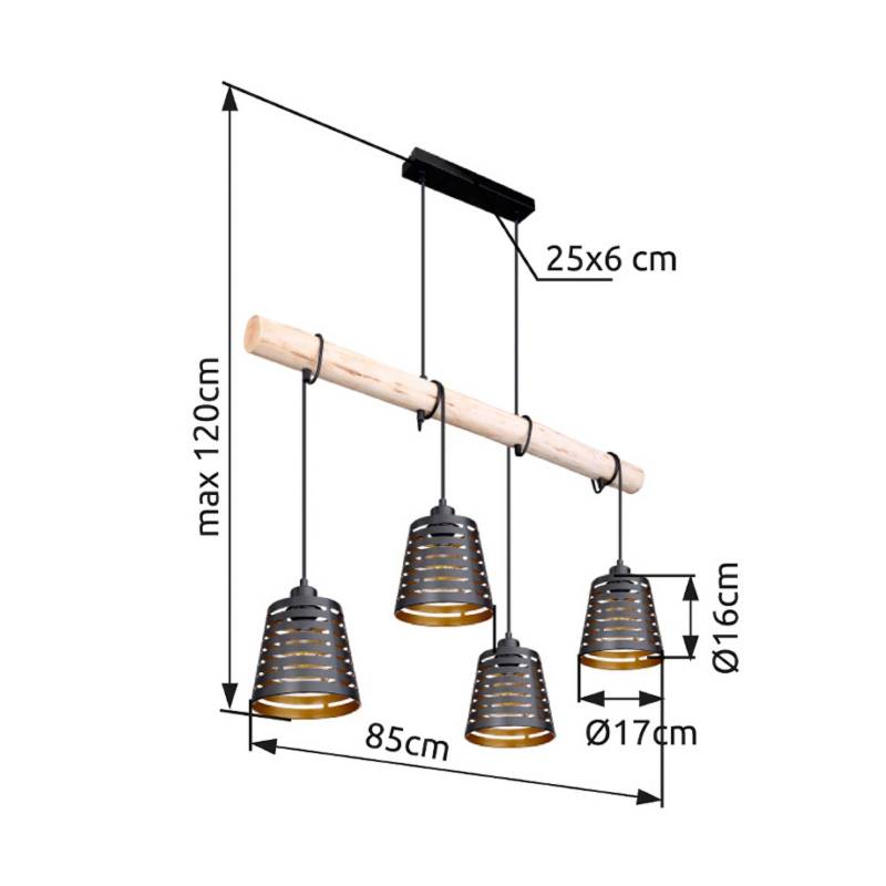 Hängeleuchte Ablona, Länge 85 cm, schwarz/goldfarben, Metall von Globo