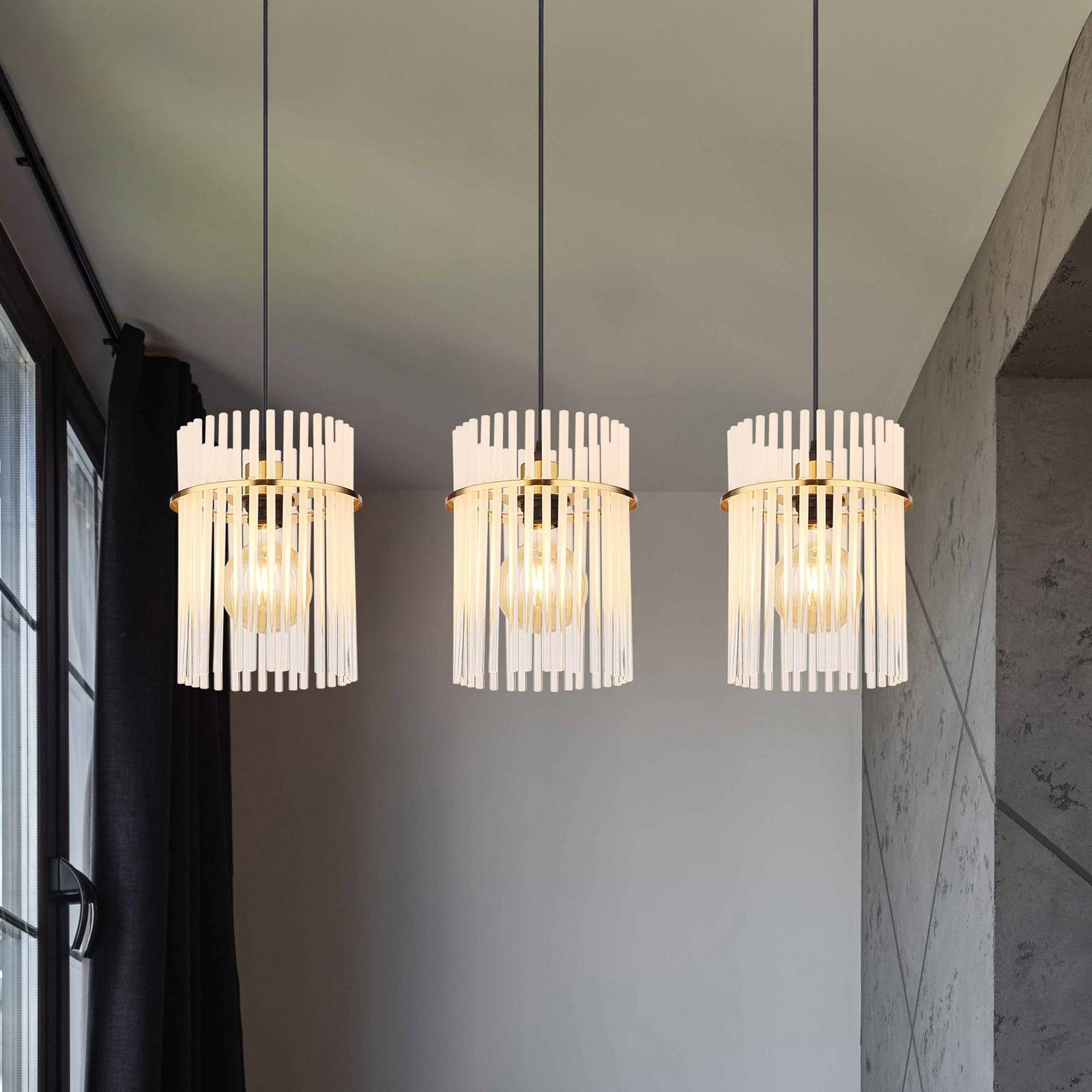 Hängeleuchte Gorley, Länge 80 cm, goldfarben/opal, 3-flg. Hängeleuchte Gorley, Länge 80 cm, goldfarben/opal, 3-flg. von Globo