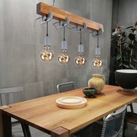 Hängeleuchte Holz Esstisch Lampe Küche hängend Retro Deckenleuchte Vintage Pendelleuchte 4 flammig, Schraubzwinge Metall verzinkt, E27, LxH 85 x 120 von Globo