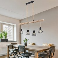 Hängeleuchte Holzbalken Esszimmerleuchte Höhenverstellbar Hängelampe Holz Gitterschirmen, Metall, 4x led 7W 806Lm warmweiß, LxBxH 100x13,3x120 cm von Globo