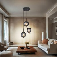 Hängeleuchte Pendellampe Esstischlampe Wohnzimmerleuchte Esszimmerlampe, Metall schwarz Glas rauchfarben, 3 Flammig E14, H 120 cm von GLOBO LIGHTING