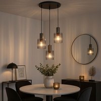 Hängeleuchte Pendelleuchte Esszimmerlampe Textil Glas rauchfarben 3 flammig Hängeleuchte Pendelleuchte Esszimmerlampe Textil Glas rauchfarben 3 flammig von Globo