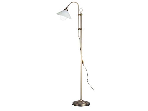 Höhenverstellbare dimmbare LED Stehlampe LANDLIFE in Altmessing, schwenkbarer Glasschirm von GLOBO