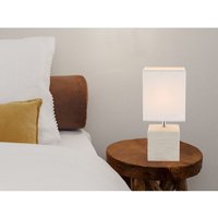 Tischleuchte geri eckig Weiß mit Keramikfuß und Stoffschirm, Höhe 29cm von Globo