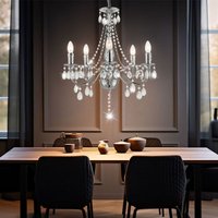 Kronleuchter Hängelampe Pendelleuchte Wohnzimmerlampe Esszimmerleuchte, Metall chrom Kristalle, 5 Flammig E14, DxH 51x143 cm von Globo