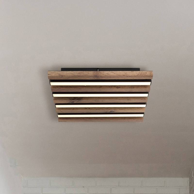 LED-Deckenlampe Hayden, Länge 30 cm, schwarz/holz dunkel von Globo