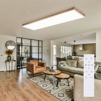 LED Deckenlampe Wohnzimmerleuchte Deckenleuchte Esszimmerleuchte, Alu Kunststoff Holzoptik weiß MDF, Fernbedienung dimmbar CCT Memory/-Nachtlicht von Globo