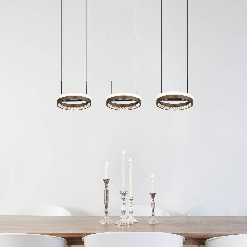 LED-Hängelampe Della, Länge 82 cm, dunkelgrau, Metall, 3-flg von Globo