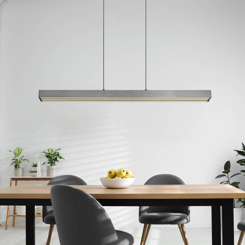 LED-Hängelampe Ethan, grau, Metall, 150 cm, ausziehbar von Globo