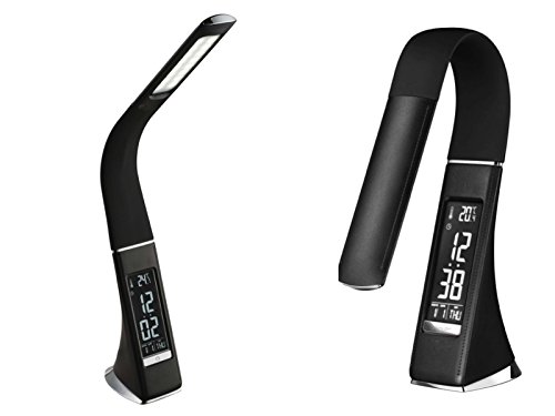 GLOBO LED Schreibtischleuchte mit Touchdimmer - Nachttischleuchte mit digitaler Uhr Wecker - Schreibtischlampe Schwarz - Nachttischlampe Lichtfarbe einstellbar von GLOBO