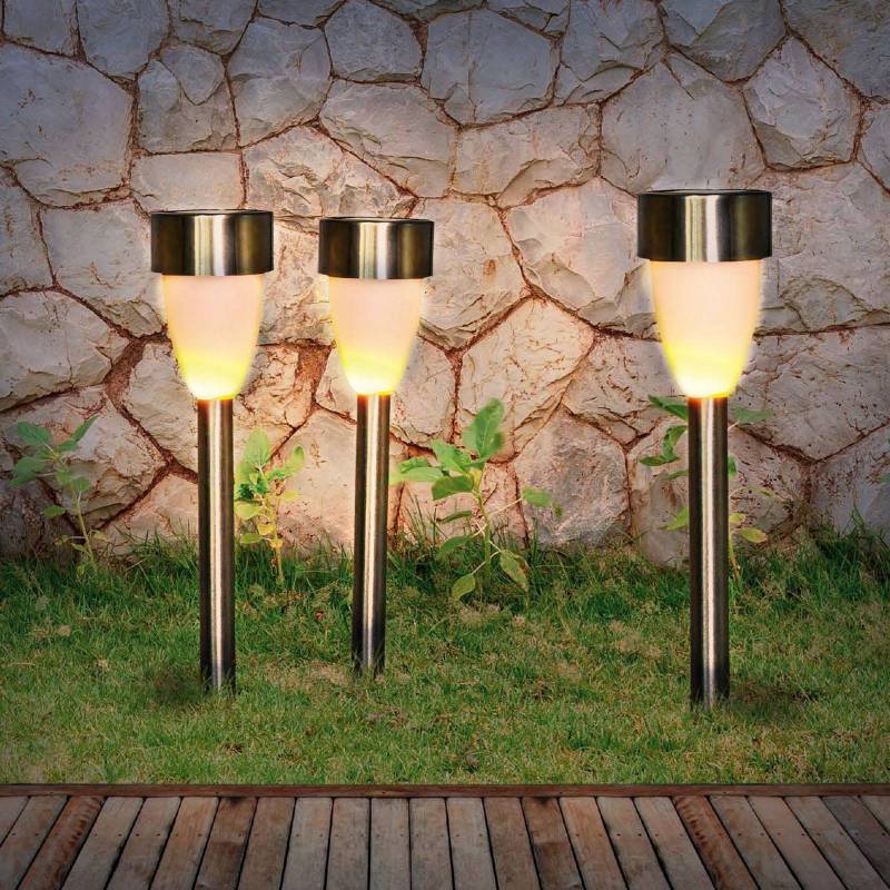 LED-Solar-Erdspießleuchte 33576-3, Edelstahl, 3er-Set LED-Solar-Erdspießleuchte 33576-3, Edelstahl, 3er-Set von Globo