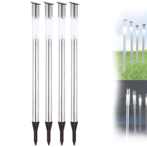 LED Solarlampe mit Erdspieß 4-Teilig Edelstahl Wegelampe Set Solar Außenleuchte Wegbeleuchtung (Gartenlampe, Solarleuchte, Gartenleuchte, Außenlampe, 4er Set, Höhe 70 cm) von GLOBO
