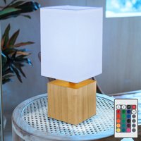 LED Tischlampe dimmbar mit Fernbedienung Holzleuchte Nachttischlampe Tischleuchte Wohnzimmer Leselampe Textil weiß, RGB Farbwechsel, 4,8W 470lm von Globo