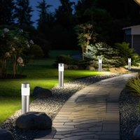 Led Solar Erdspieß Leuchte Stecklampe Standleuchte Gartenlampe Stehleuchte, Edelstahl, jeweils 1x 0,06W, d x h 6,3 x 28 cm (inkl. Erdspieß), 4er Set von Globo