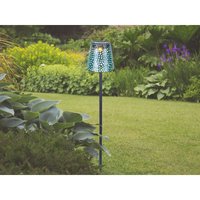 Led Solar Erdspießleuchte mit Dekorstanzungen in Silber-Blau, Höhe 70cm von Globo