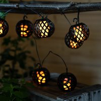 Led Solar Lichterkette Aussen Solar Balkon Dekoration mit Laternen in Kugelform und Feuereffekt, schwarz, weiß, led warmweiß, l 410 cm, Garten von Globo