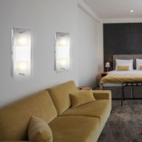 Led Wandlampe Wandleuchte Wohnzimmerlampe Schlafzimmerleuchte Flurleuchte, Metall Glas silber, 2 Flammig, 5W 400Lm 3000K warmweiß, l 28 cm 2er Set von Globo