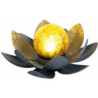 Lotusblüte für Außen Gartenleuchte Deko Leuchten Asia Garten Lotusblüte Gartendeko Solar , Crackle Glas Metallblätter grau, 1x led, d 25 cm von Globo