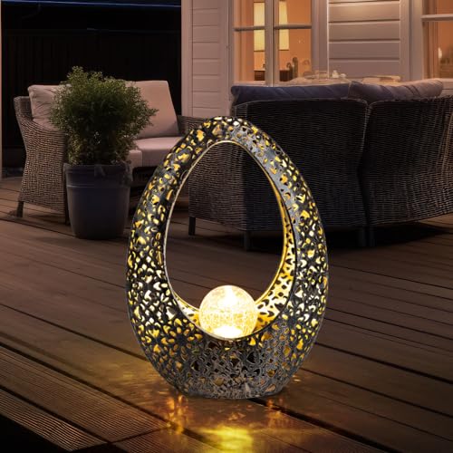 Orientalische Solarlampen für Außen Gartendeko Outdoor Balkon Deko, Dekorstanzungen Glaskugel Bronze Gold, 1x LED warmweiß, LxH 21,5 x 27,5 cm von Globo