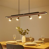 Pendellampe Esstisch Hängeleuchte schwarz Wohnzimmerlampe dimmbar, led Pendelleuchte 4-flammig Holzoptik Spots beweglich, 4x GU10, LxBxH 116x12x120cm von Globo