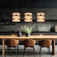 Pendellampe Hängelampe Wohnzimmerleuchte hängend Holzoptik Gitter schwarz Pendelleuchte rund 3 Flammig, Metall mdf, Fassung 3x E27, LxBxH 75x18x120 cm von Globo