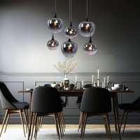 Pendellampe Hängeleuchte Esszimmer Pendelleuchte Wohnzimmer Esstischleuchte rauch Glasschirm, Metall schwarz, Fassungen 6x E27, LxBxH 86x42x120 cm Pendellampe Hängeleuchte Esszimmer Pendelleuchte Wohnzimmer Esstischleuchte rauch Glasschirm, Metall schwarz, Fassungen 6x E27, LxBxH 86x42x120 cm von Globo