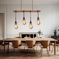 Pendellampe Hängeleuchte Esszimmerleuchte hängend Holzoptik Gitter schwarz Pendelleuchte rund 4 Flammig, Metall mdf, Fassung 4x E27, LxBxH 85x15x120 von Globo