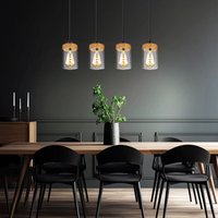 Pendellampe Wohnzimmerlampe Hängeleuchte Esszimmerleuchte Küchenlampe, Metall Holz Glas rauch schwarz, 4 Flammig, E27, L 82 cm von Globo