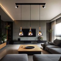 Pendellampe schwarz Hängeleuchte modern Esstischlampe, 5-flammig Spots schwenkbar Holzoptik, Metall Glas, rauch, GU10/E27 Fassung, LxBxH 95x16x120 cm von Globo