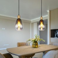 Pendelleuchte Hängelampe rauchglas Wohnzimmer 1 Flammig schwarz Deckenleuchte hängend, Metall messing, E27 Fassungen, DxH 15x120 cm, 2er Set von Globo