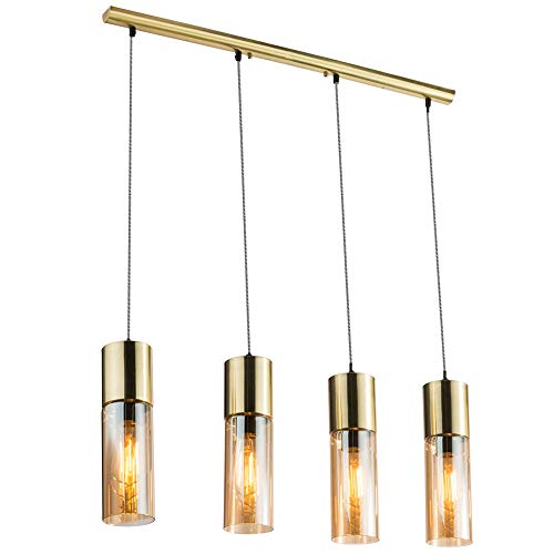 Pendelleuchte messing Esstischlampe Hängelampe Glas amber Wohnzimmerlampe, 4x E27, LxH 80x156 cm von Globo