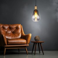 Pendelleuchte rauchglas Hängelampe Esszimmer 1 Flammig schwarz Deckenleuchte hängend, Metall messing, E27 Fassungen, DxH 15x120 cm von Globo
