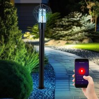 Smart led Stehlampe dimmbar Terrassenlampe Außenleuchte Industriell led Wegelampe schwarz Edelstahl Sockelleuchte, rgb Farbwechsel, 10W 806lm von Globo