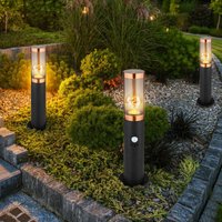 Sockelleuchte Standleuchte Außenbeleuchtung rauch Kupfer Außen mit Bewegungsmelder Garten Stehlampe, Edelstahl Kunststoff, 1x E27, DxH 7,6x45 cm,3er von Globo