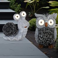 Solar Gartenskulptur für Außen Gartendeko Schnecke Eule Figur Skulptur grau Akku, 1x Schnecke und 1x Eule, Kunststoff, 2x led 3000K, 2er Set Solar Gartenskulptur für Außen Gartendeko Schnecke Eule Figur Skulptur grau Akku, 1x Schnecke und 1x Eule, Kunststoff, 2x led 3000K, 2er Set von Globo