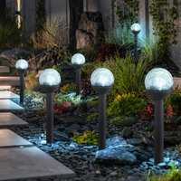 Solarlampe Deko Außenleuchte Erdspieß Gartenlampe Glas Kugel Solar schwarz, Kunststoff, Akku 6-8h, led kaltweiß, DxH 6x34,5 cm, 6er Set von Globo