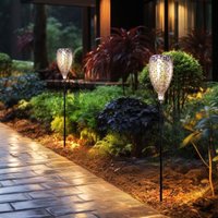 Solarlampe Gartenlampe Solar Terrasse Akku Solarleuchte für Außen, Metall Glas, Erdspieß, 1x LED warmweiß, DxH 11x90 cm, 2er Set von Globo