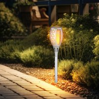 Solarlampen für außen Garten Steckleuchte Flammeneffekt IP44 Akku Solarleuchten Garten, Kunststoff silber, 1x led 3000K, DxH 10x58cm von Globo