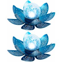 Solarleuchte Asia Garten Lotusblüte Deko Solar Lotusblüte für Außen Garten Deko Leuchten, Crackle Glas Metallblätter, 1x led, d 25 cm, 2er Set von Globo