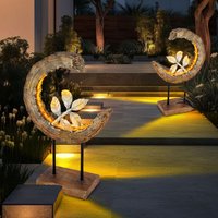 Solarleuchte Garten Holzoptik Gartendeko Solar Solarlampe Mond für Außen, Zweig silber, led 3000K warmweiß, LxH 24x52 cm, 2er Set von Globo