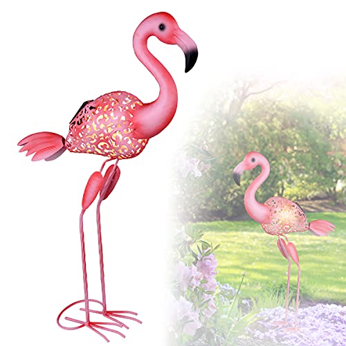 Flamingo Solarleuchte Garten für Außen Solarlampe Gartenlampen Solar Gartenleuchte Gartendeko Steh Lampe (Dekoleuchte – LED - Höhe 74 cm – Metall - Pink) von Globo