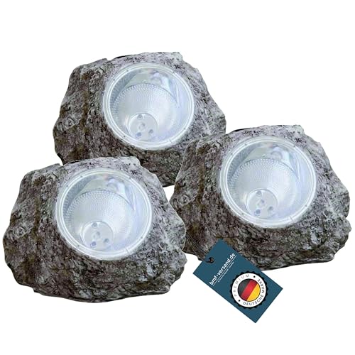 Solarlampen für Außen Garten Deko Stein mit LED 3er Set - Gartendeko Solar Grau - Solarleuchten Balkon Klein - Außenlampe Steine Beleuchtet - Solarsteine von GLOBO