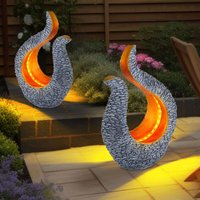 Solarleuchte Gartendeko Solar Skulptur Steinoptik Solarlampe Design gold, grau, LED warmweiß, LxBxH 23,5x11x34,5 cm, 2er Set von Globo